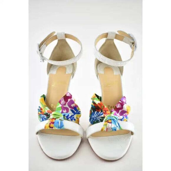 Christian Louboutin Ruban 100 White Croc Satin Ankle Strap Sandal Heel Pump 39.5 - Picture 5 of 9